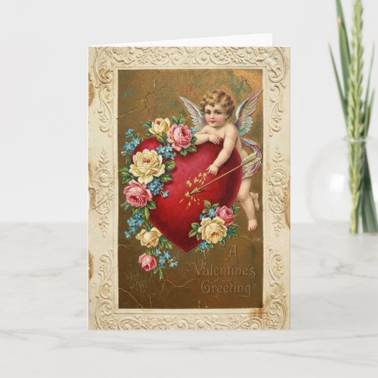 Cupid Heart Roses Vintage Card カード (正面)