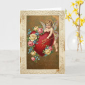 Cupid Heart Roses Vintage Card カード (黄色い花)
