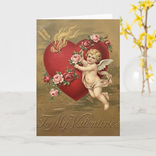 Cupid Heart Valentine Card カード (黄色い花)