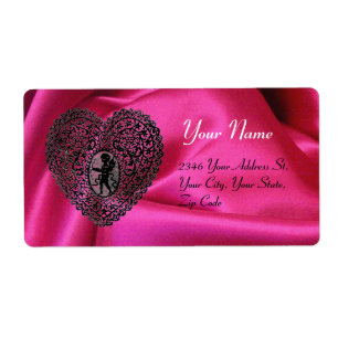 CUPID LACE HEART,FUCHSIA SILK CLOTH pink black ラベル