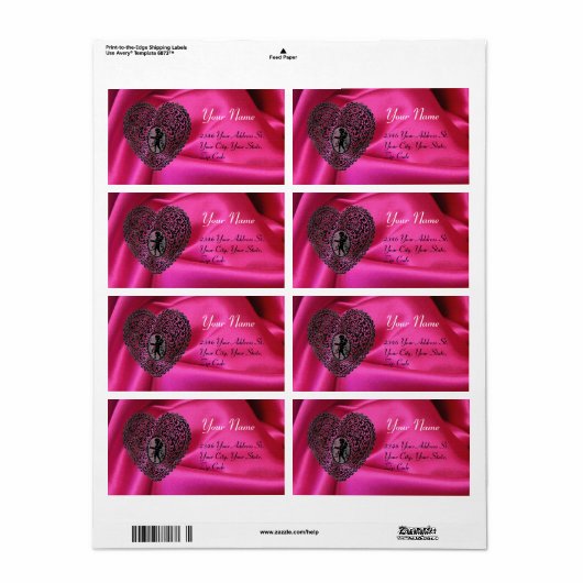 CUPID LACE HEART,FUCHSIA SILK CLOTH pink black ラベル (フルシート)