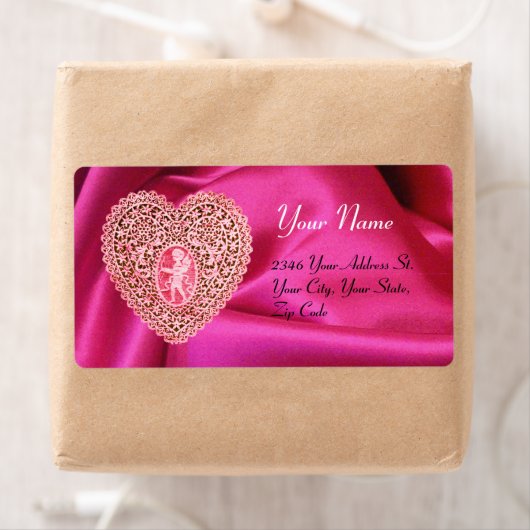 CUPID LACE HEART,FUCHSIA SILK CLOTH pink red ラベル (インサイチュ)