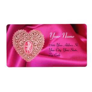 CUPID LACE HEART,FUCHSIA SILK CLOTH pink red ラベル