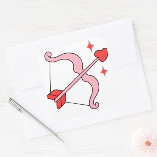 Cupid’s Bow and Arrow of Love – Cute Valentine Ill スクエアシール (封筒)