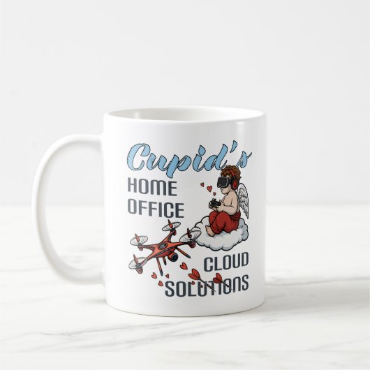 Cupid’s Home Office, Drone Valentine’s Day コーヒーマグカップ (左)
