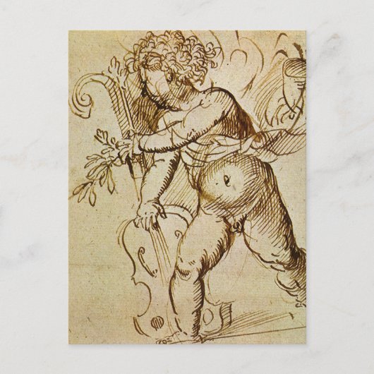 Cupid with a Violin by Domenico Campagnola ポストカード (正面)