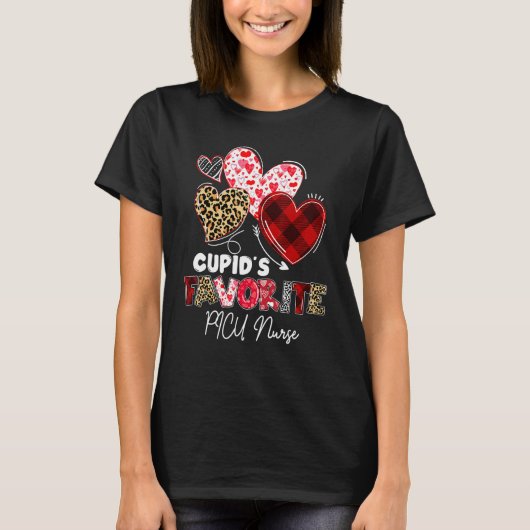 Cupid's Favorite PICU Nurse Valentine Buffalo Plai Tシャツ (正面)