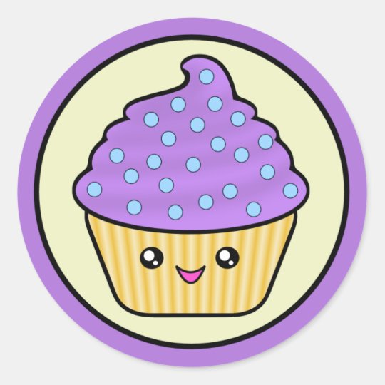 Cuppyのケーキの紫色のかわいい ラウンドシール Zazzle Co Jp
