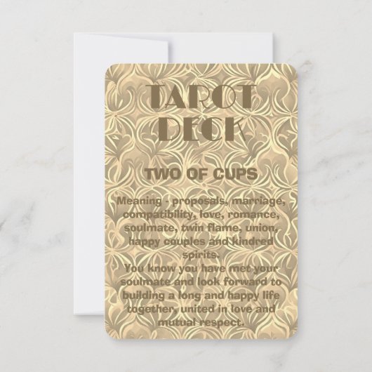 Cupsの2つのタロットカード意味金ゴールドフォトカード サンキューカード (裏面)