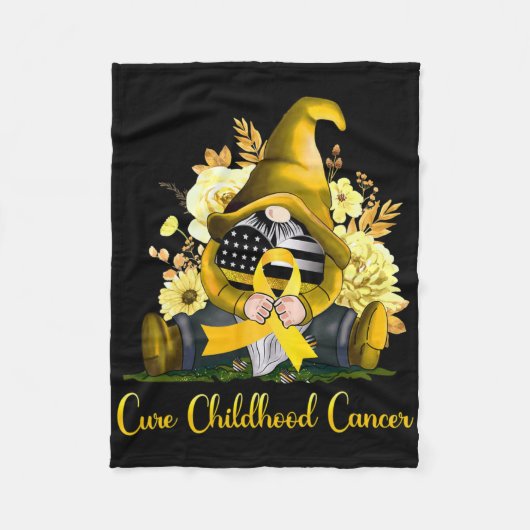 Cure Childhood Cancer Awareness Gold Ribbon Gnome  フリースブランケット (正面)