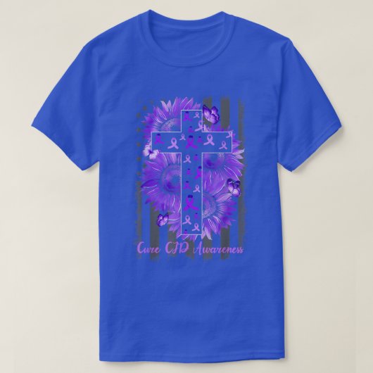 Cure CJD認識度ひまわりアメリカ国旗のサポート Tシャツ (デザイン正面)