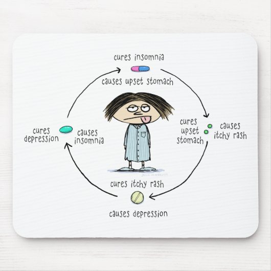 Cures and Causes | Funny Medication Cartoon マウスパッド (正面)