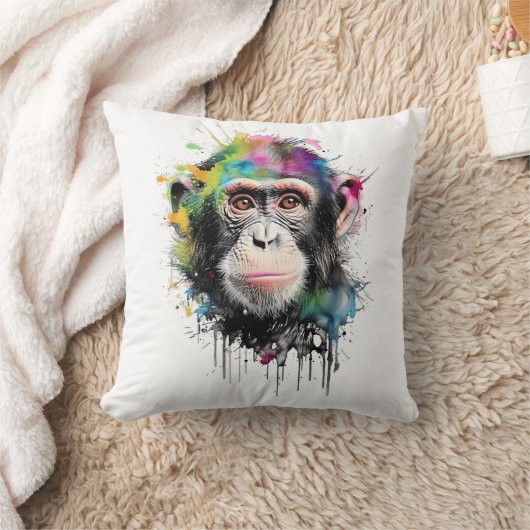  Curioso y colorido chimpancé クッション (ブランケット)