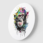  Curioso y colorido chimpancé ラージ壁時計 (傾斜)