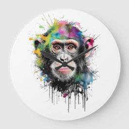  Curioso y colorido chimpancé ラージ壁時計