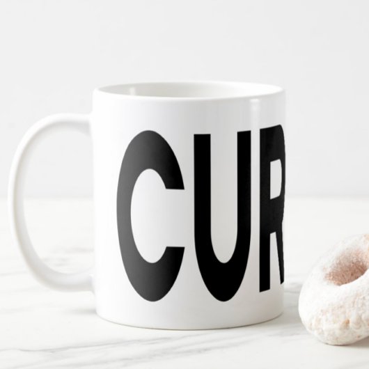 CURIOUS ブラックタイポグラフィ コーヒーマグカップ