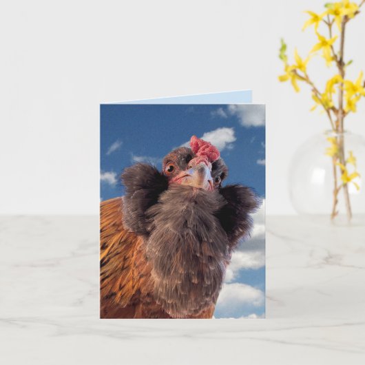 Curious Bearded Chicken Head Close-Up  カード (黄色い花)