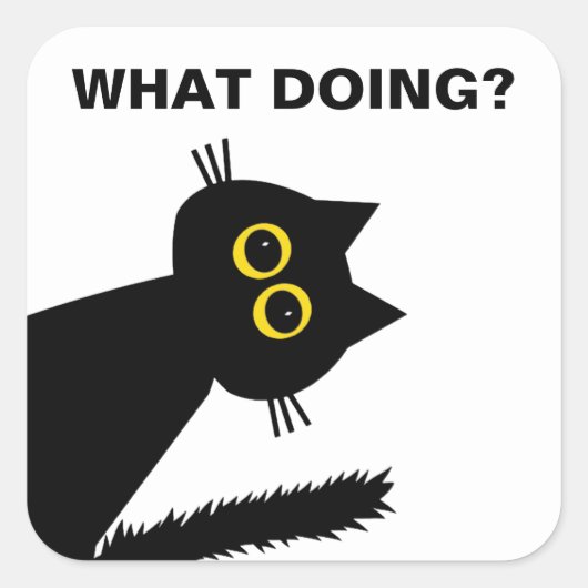 Curious Black Cat 3"スタンプ スクエアシール (正面)