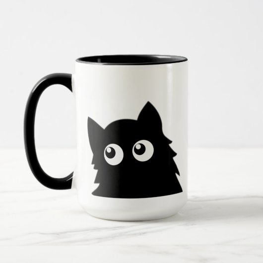 Curious Black Cat Cute Minimal Cat Design マグカップ (左)