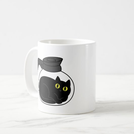 Curious Black Cat in Coffee Pot Mug コーヒーマグカップ (正面左)
