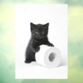 Curious Black Kitten Guarding Toilet Paper Roll On ウィンドウサイン (シート3)