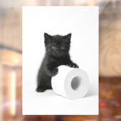 Curious Black Kitten Guarding Toilet Paper Roll On ウィンドウサイン (シート2)