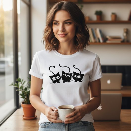  Curious Black Kittens Trio Playful Cat Lovers  トライブレンドＴシャツ