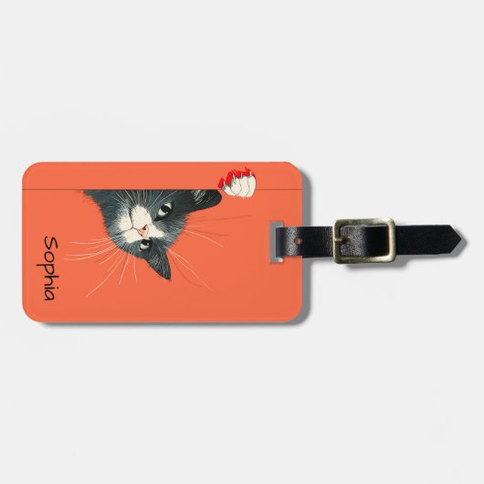 Curious Cat Peeking ラゲッジタグ (正面横)