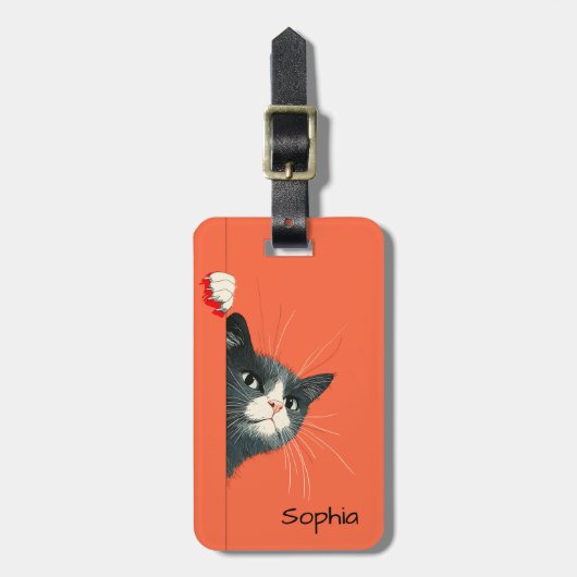 Curious Cat Peeking ラゲッジタグ (正面縦)