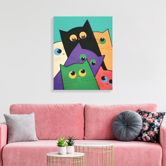 Curious Cats キャンバスプリント (インサイチュ (リビング))