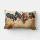 Curious Dachshund Puppies and a Frog ランバークッション (裏面)