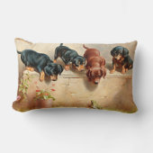 Curious Dachshund Puppies and a Frog ランバークッション (正面)