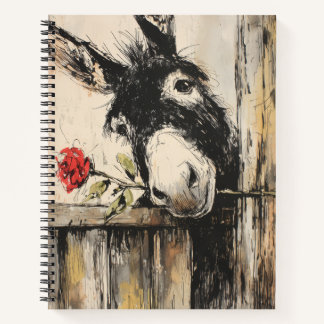 Curious Donkey with Rose Spiral Notebook ノートブック