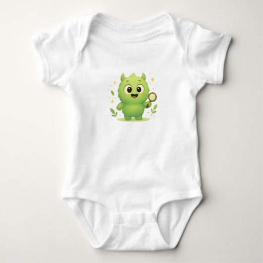 Curious Explorer Monster Baby Bodysuit — Cute ベビーボディスーツ (正面)