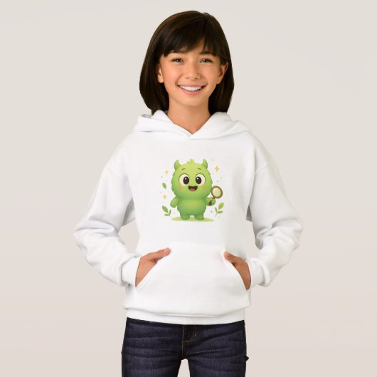 Curious Explorer Monster Kids Hoodie — Cute Green  (正面フル)