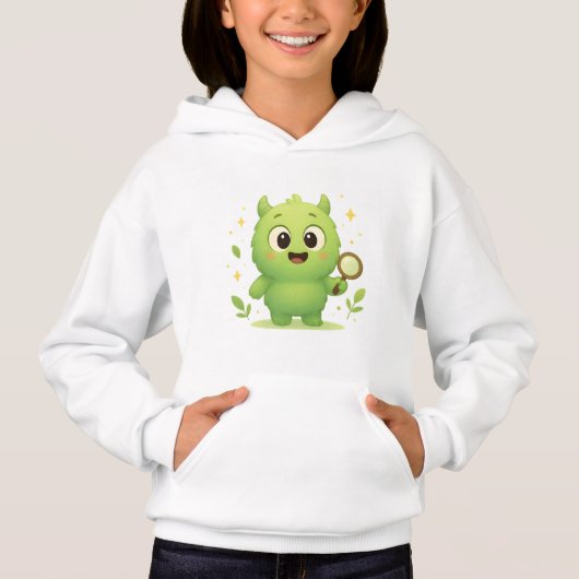 Curious Explorer Monster Kids Hoodie — Cute Green  (正面)