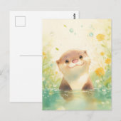 Curious Otter in Sunny Spring Meadow ポストカード (正面/裏面)