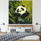 Curious Panda Bamboo Peek キャンバスプリント (インサイチュ (寝室))