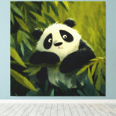 Curious Panda Bamboo Peek キャンバスプリント (インサイチュ (ウッドフロア))