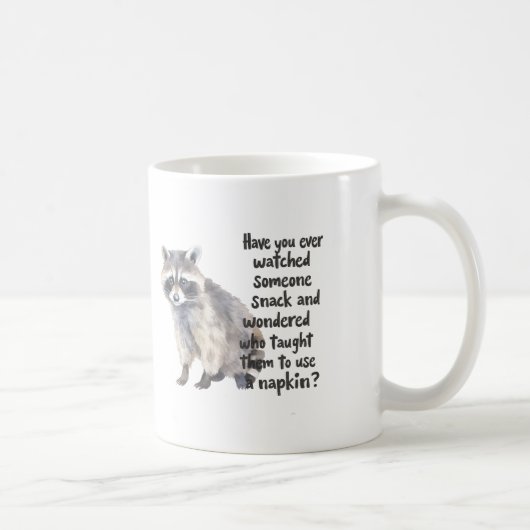 Curious Raccoon with Funny Snacking Quote Art Prin コーヒーマグカップ (右)