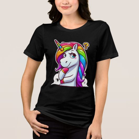 Curious Rainbow Unicorn Thinking トライブレンドＴシャツ (正面)