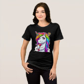 Curious Rainbow Unicorn Thinking トライブレンドＴシャツ (正面全面)