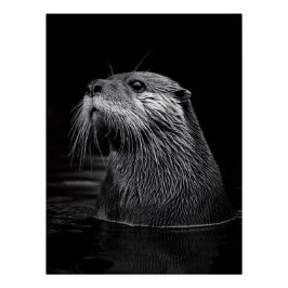 Curious Sea Otter Monochromatic Water Portrait ポスター