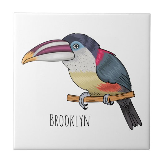 Curl crested aracari bird cartoon illustration タイル (正面)