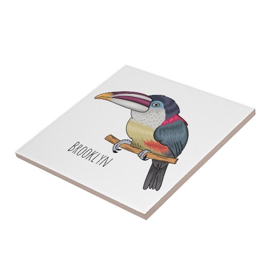 Curl crested aracari bird cartoon illustration タイル (側面)