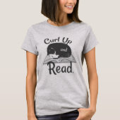 Curl Up Read Cat Cool Reading Design Tシャツ (正面)