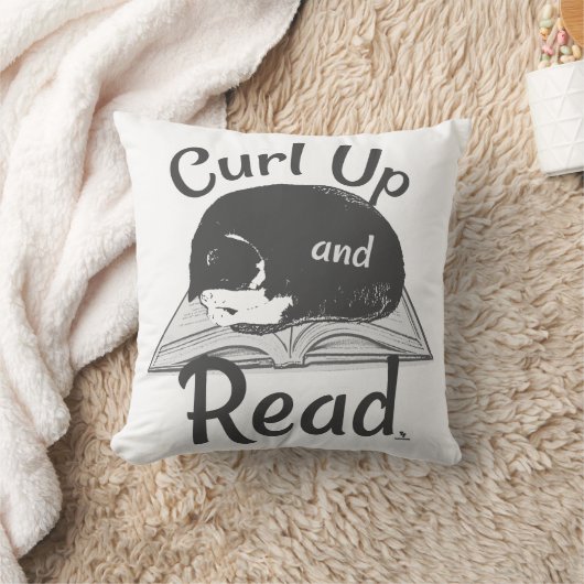 Curl Up Read Cat Cool Reading Love Art クッション (ブランケット)