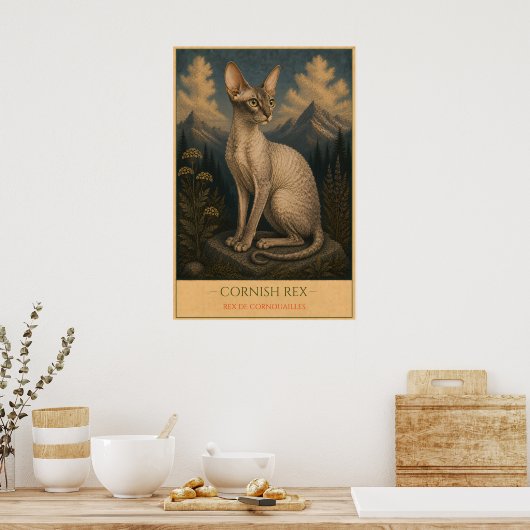 Curled Elegance: Cornish Rex ポスター (キッチン)