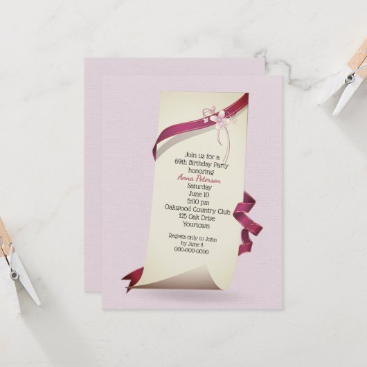 Curled Paper For 69th Birthday Party 招待状 (正面/裏面インサイチュ)