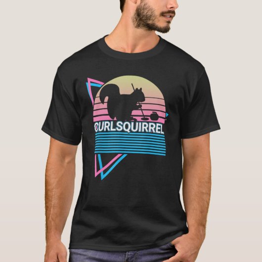 Curling Stone Curling Player Retro Curlsquirrel Tシャツ (正面)